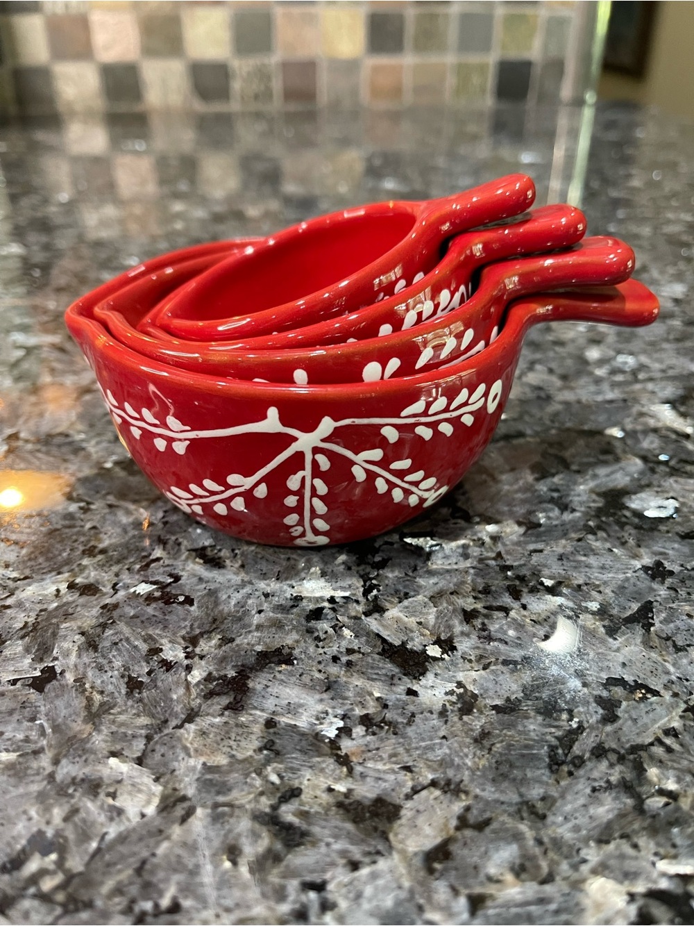 Crate&Barrel Red and White Terracotta Nesting Measuring Cups Portugal Set of 4